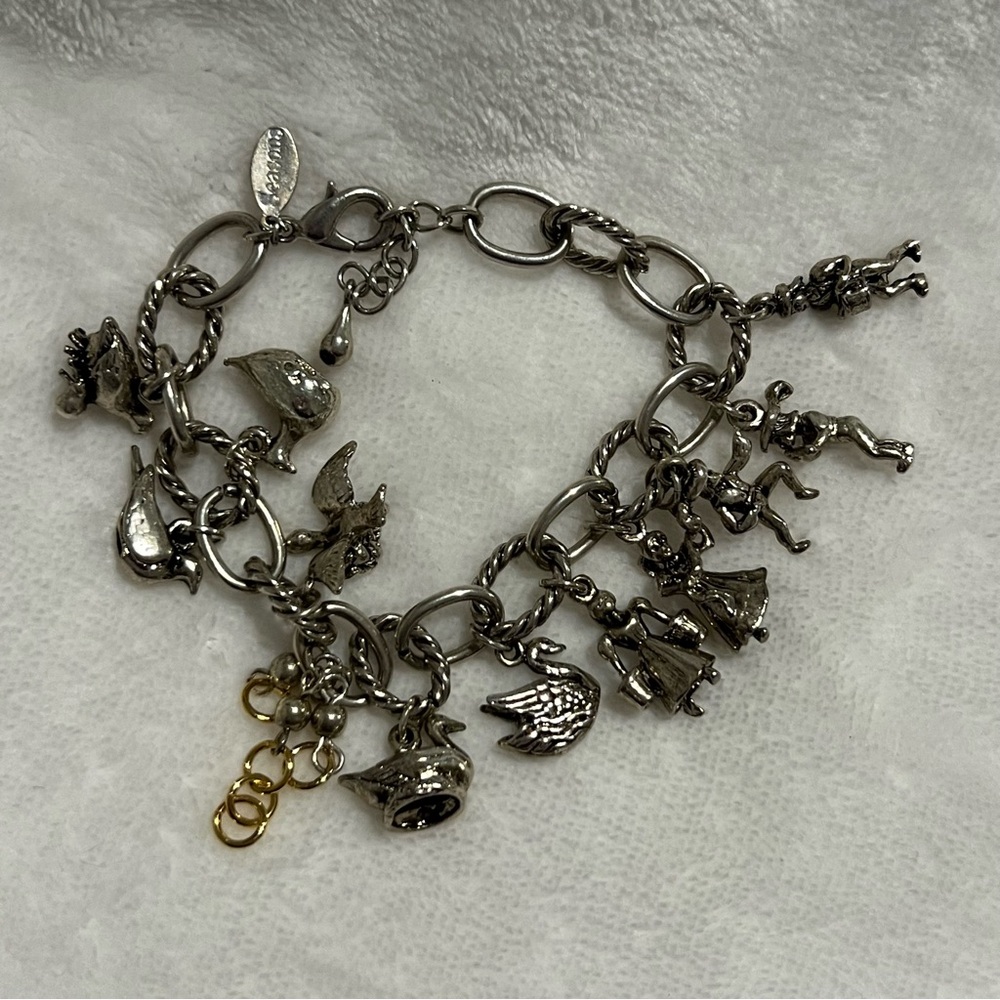 Seasons Silver 12 Days Of Christmas Dangle Charm Bracelet Cable Chain Lobster